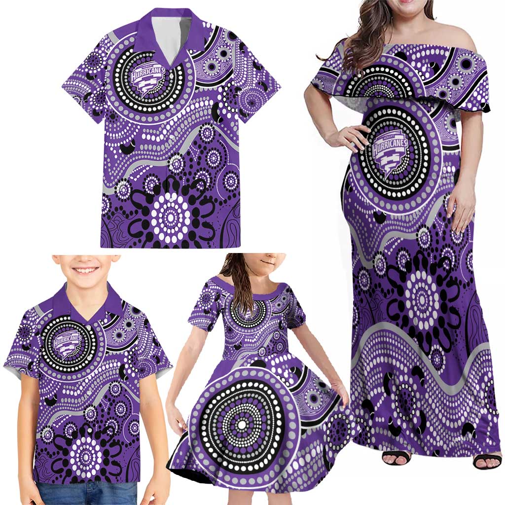 Hurricanes Cricket Custom Family Matching Off Shoulder Maxi Dress and Hawaiian Shirt Australian Aboriginal