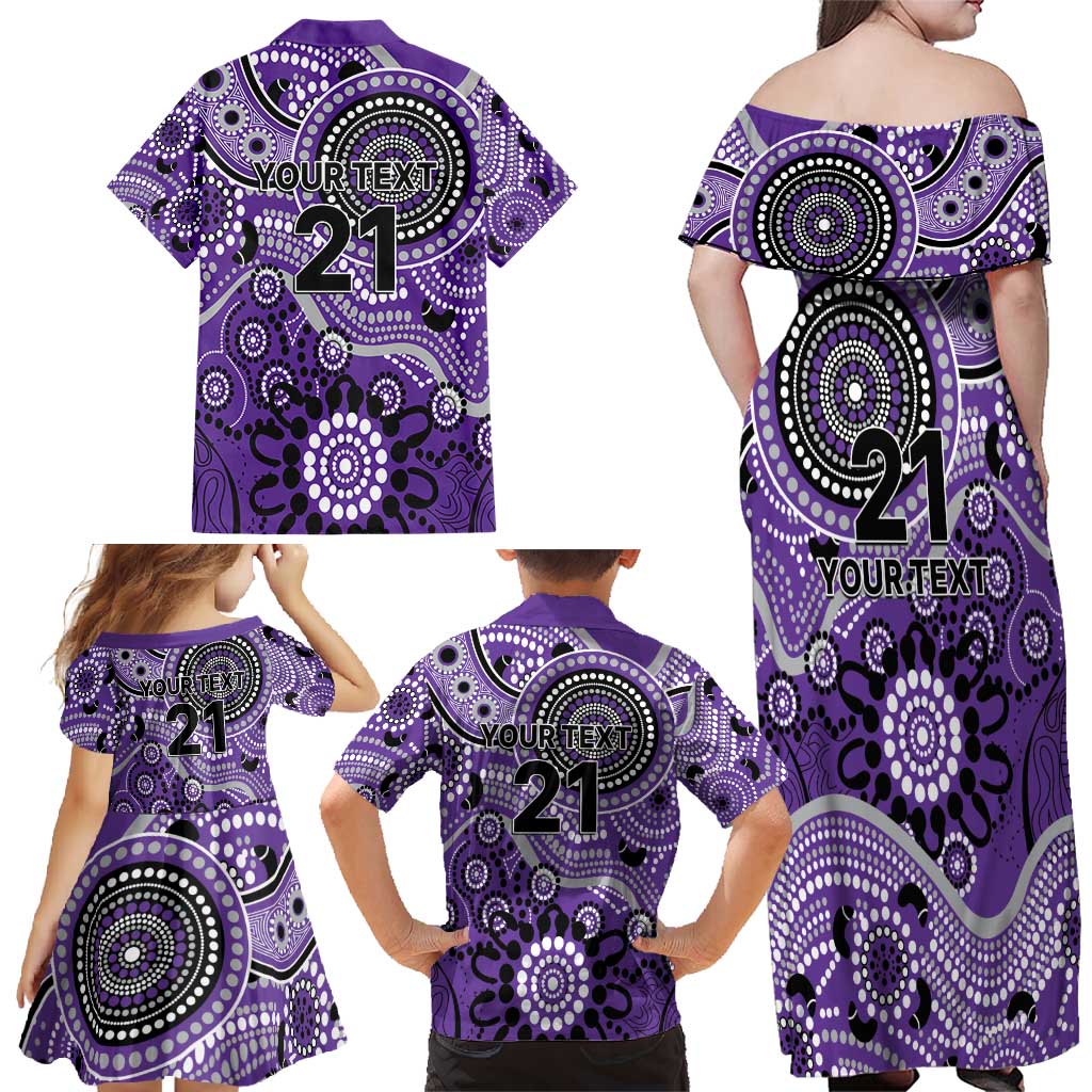 Hurricanes Cricket Custom Family Matching Off Shoulder Maxi Dress and Hawaiian Shirt Australian Aboriginal