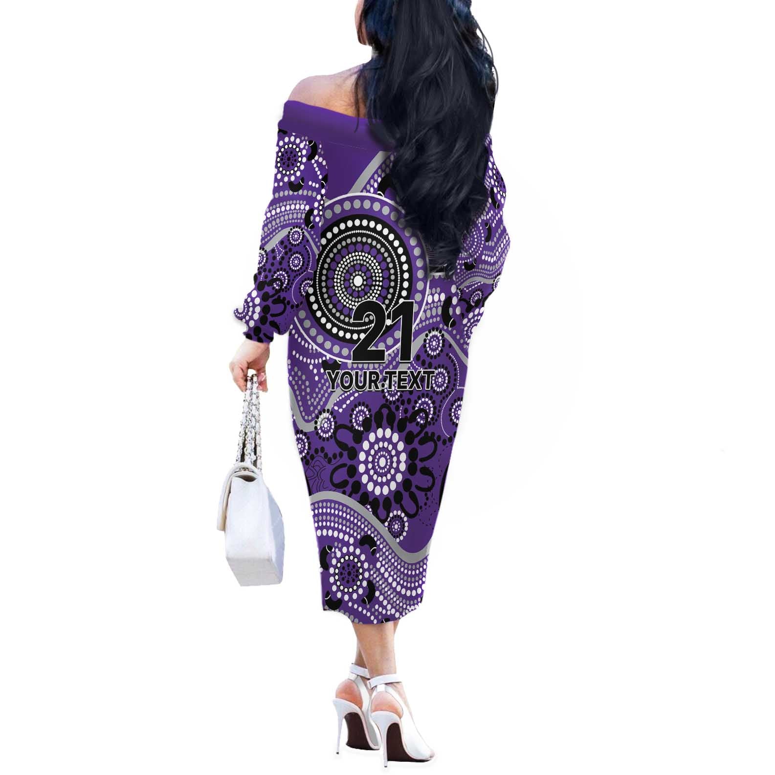 Hurricanes Cricket Custom Off The Shoulder Long Sleeve Dress Australian Aboriginal