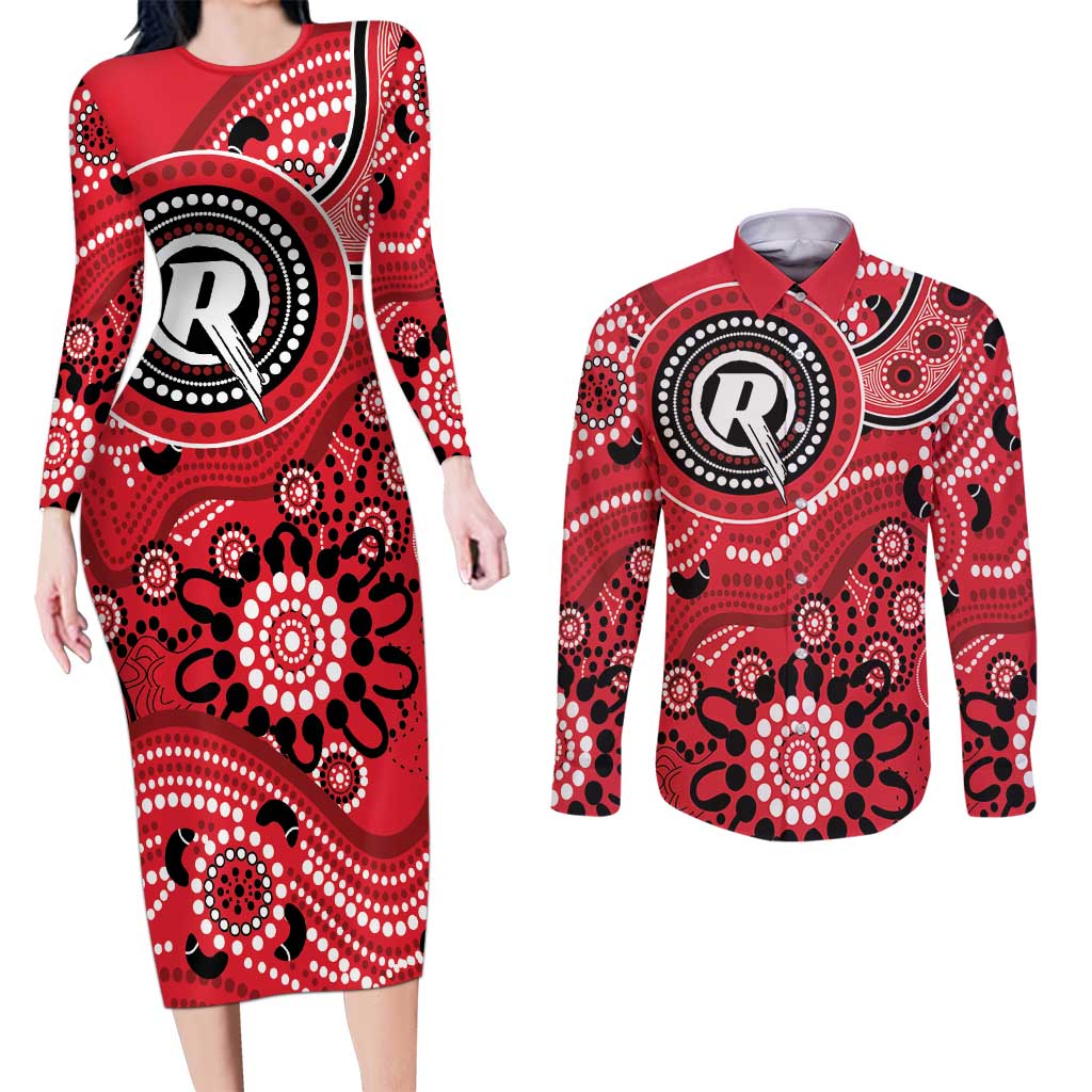 Renegades Cricket Custom Couples Matching Long Sleeve Bodycon Dress and Long Sleeve Button Shirt Australian Aboriginal