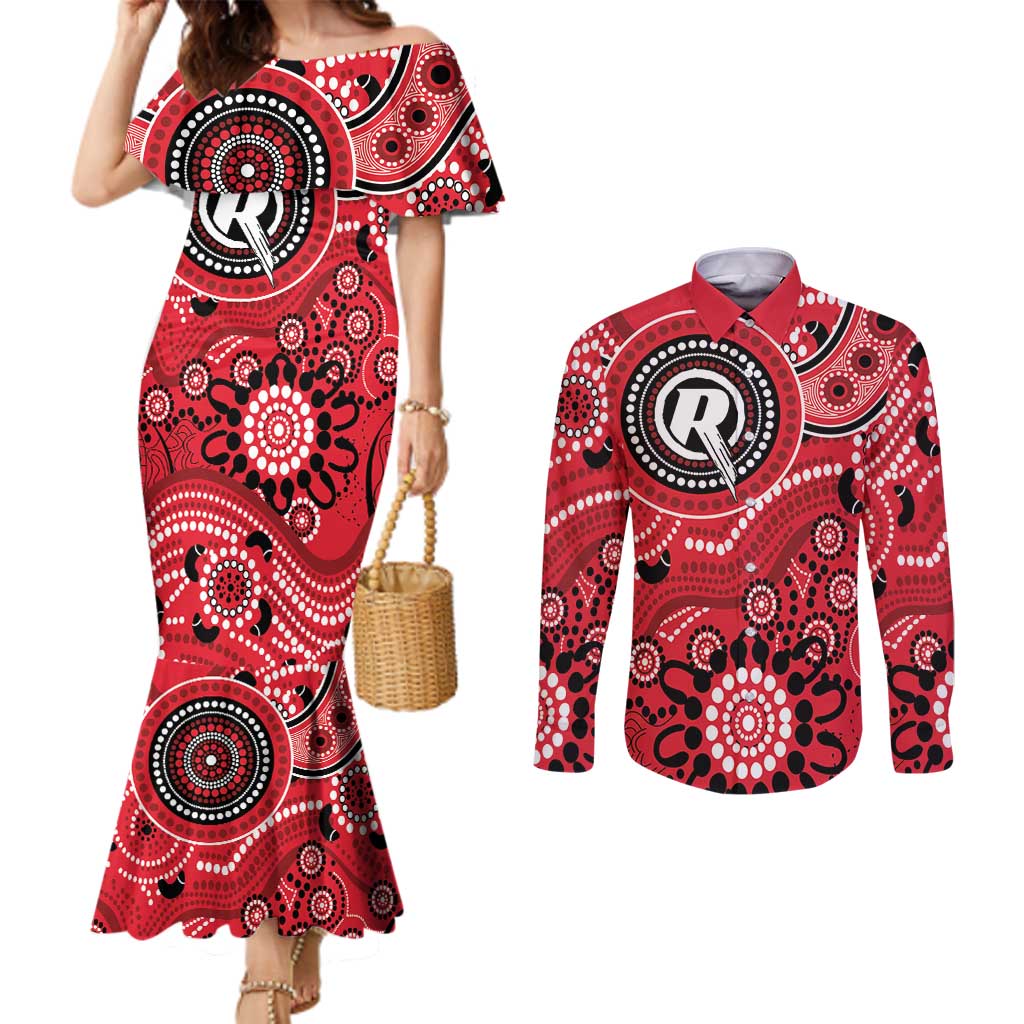 Renegades Cricket Custom Couples Matching Mermaid Dress and Long Sleeve Button Shirt Australian Aboriginal