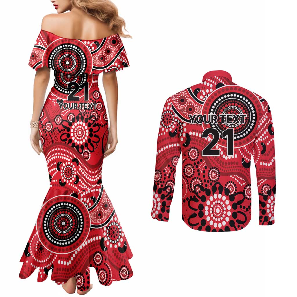 Renegades Cricket Custom Couples Matching Mermaid Dress and Long Sleeve Button Shirt Australian Aboriginal