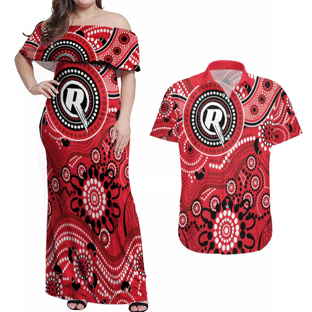 Renegades Cricket Custom Couples Matching Off Shoulder Maxi Dress and Hawaiian Shirt Australian Aboriginal