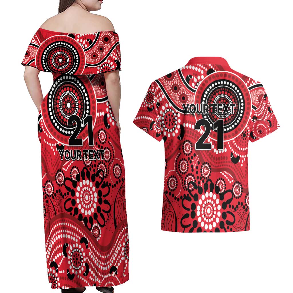 Renegades Cricket Custom Couples Matching Off Shoulder Maxi Dress and Hawaiian Shirt Australian Aboriginal