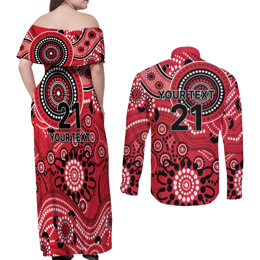 Renegades Cricket Custom Couples Matching Off Shoulder Maxi Dress and Long Sleeve Button Shirt Australian Aboriginal