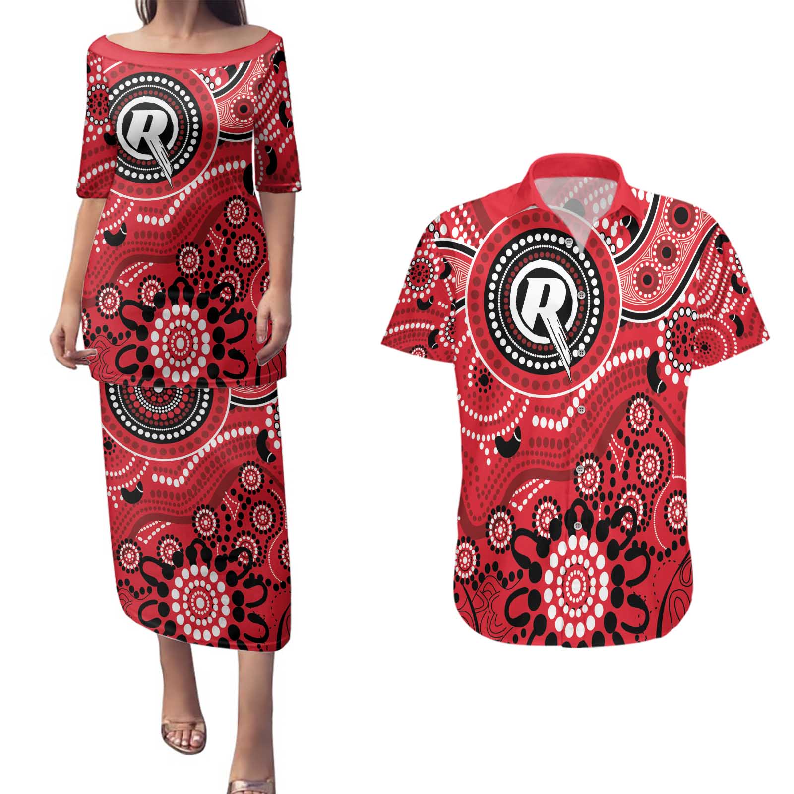 Renegades Cricket Custom Couples Matching Puletasi and Hawaiian Shirt Australian Aboriginal