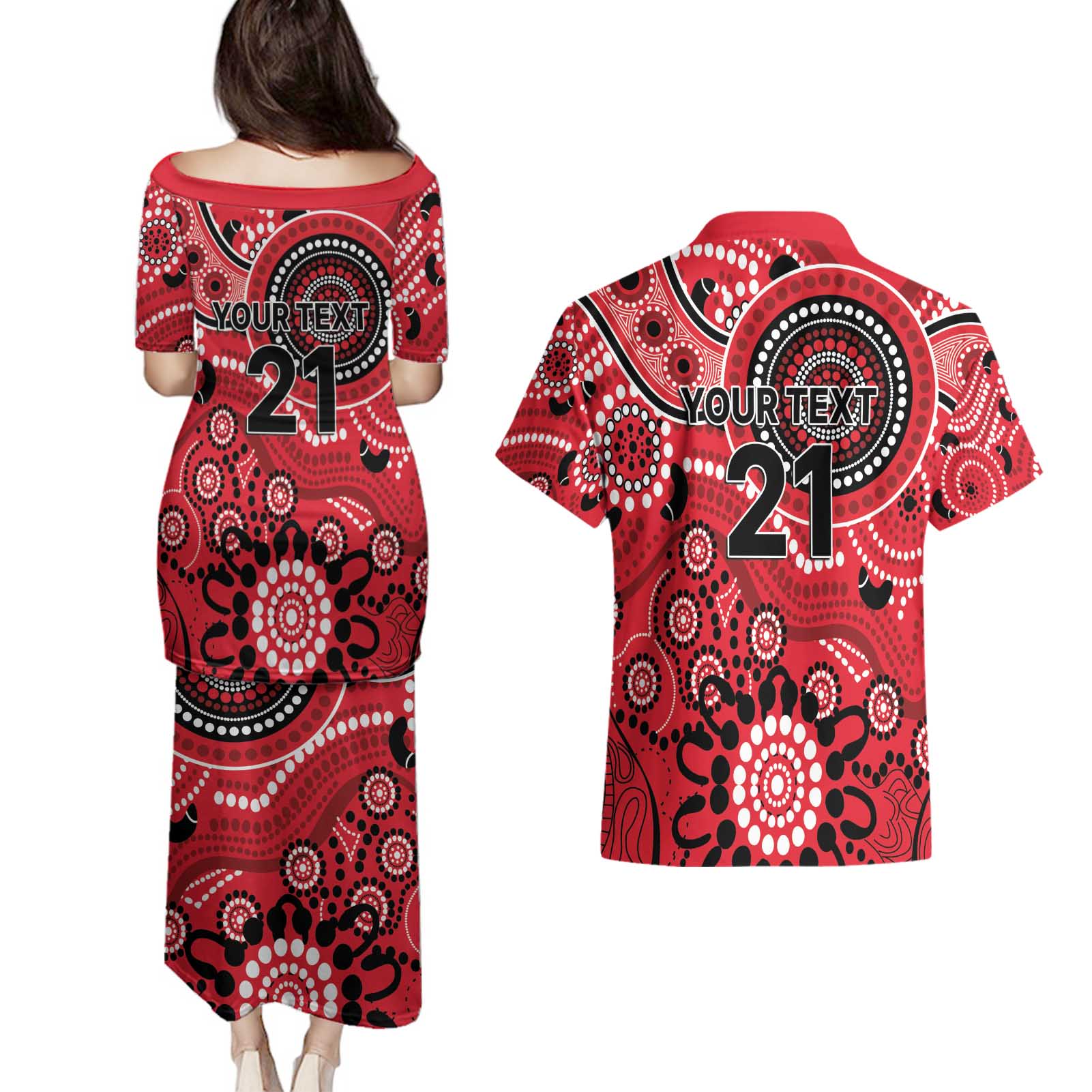 Renegades Cricket Custom Couples Matching Puletasi and Hawaiian Shirt Australian Aboriginal