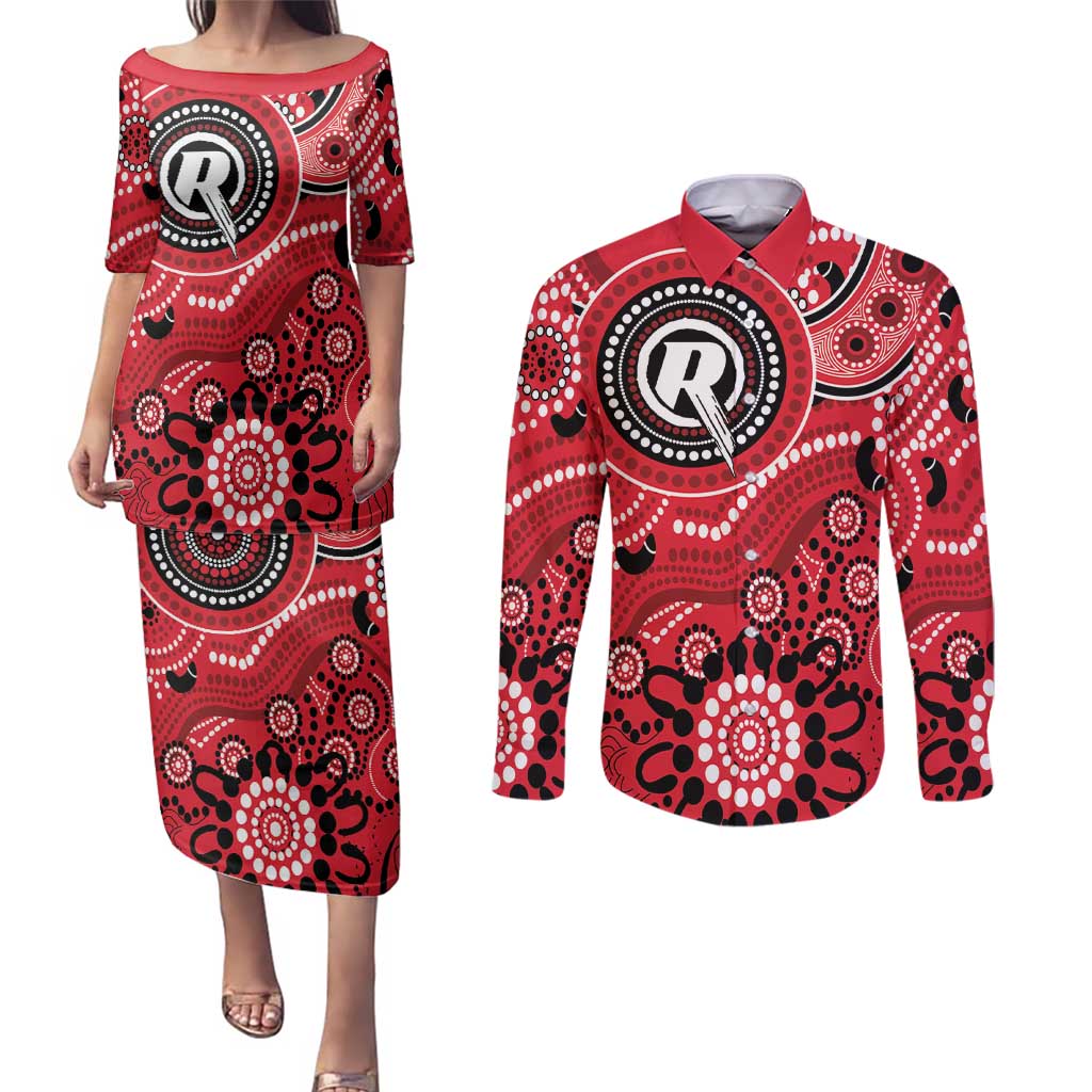 Renegades Cricket Custom Couples Matching Puletasi and Long Sleeve Button Shirt Australian Aboriginal