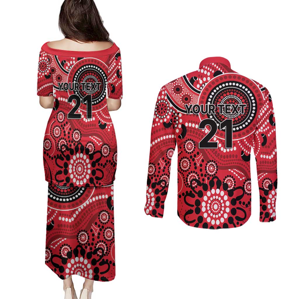 Renegades Cricket Custom Couples Matching Puletasi and Long Sleeve Button Shirt Australian Aboriginal