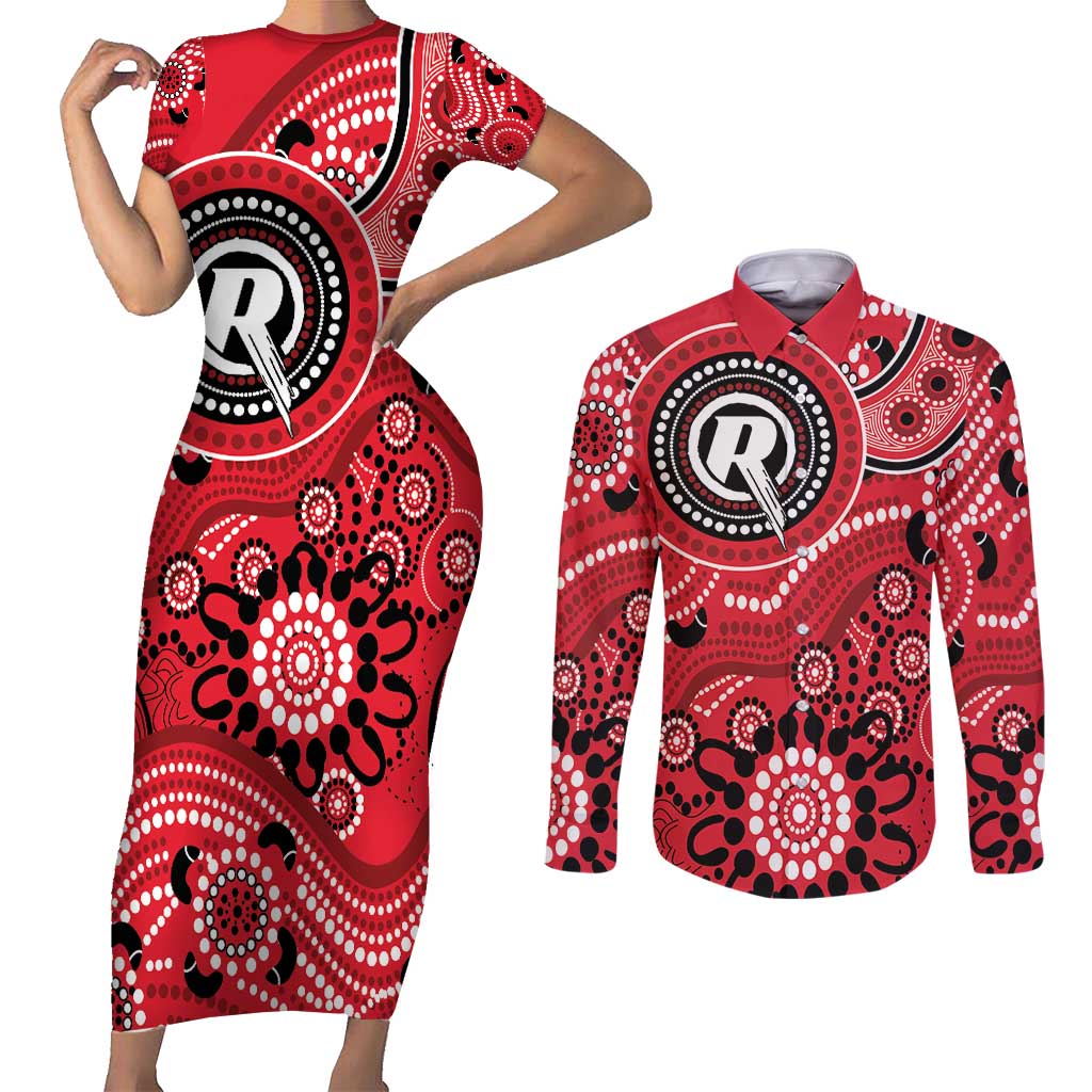 Renegades Cricket Custom Couples Matching Short Sleeve Bodycon Dress and Long Sleeve Button Shirt Australian Aboriginal