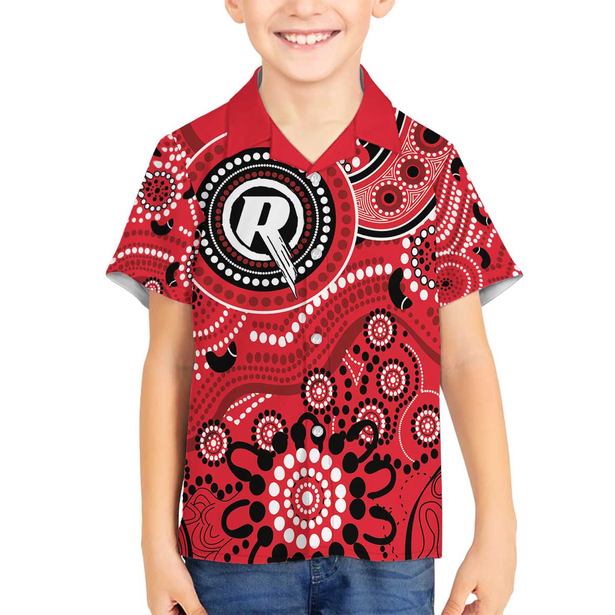 Renegades Cricket Custom Family Matching Off The Shoulder Long Sleeve Dress and Hawaiian Shirt Australian Aboriginal