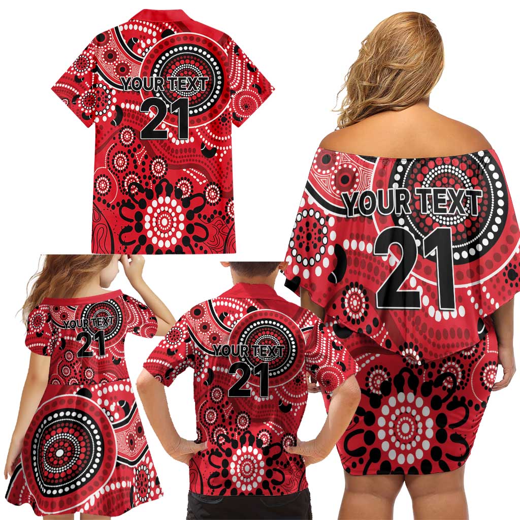 Renegades Cricket Custom Family Matching Off Shoulder Short Dress and Hawaiian Shirt Australian Aboriginal