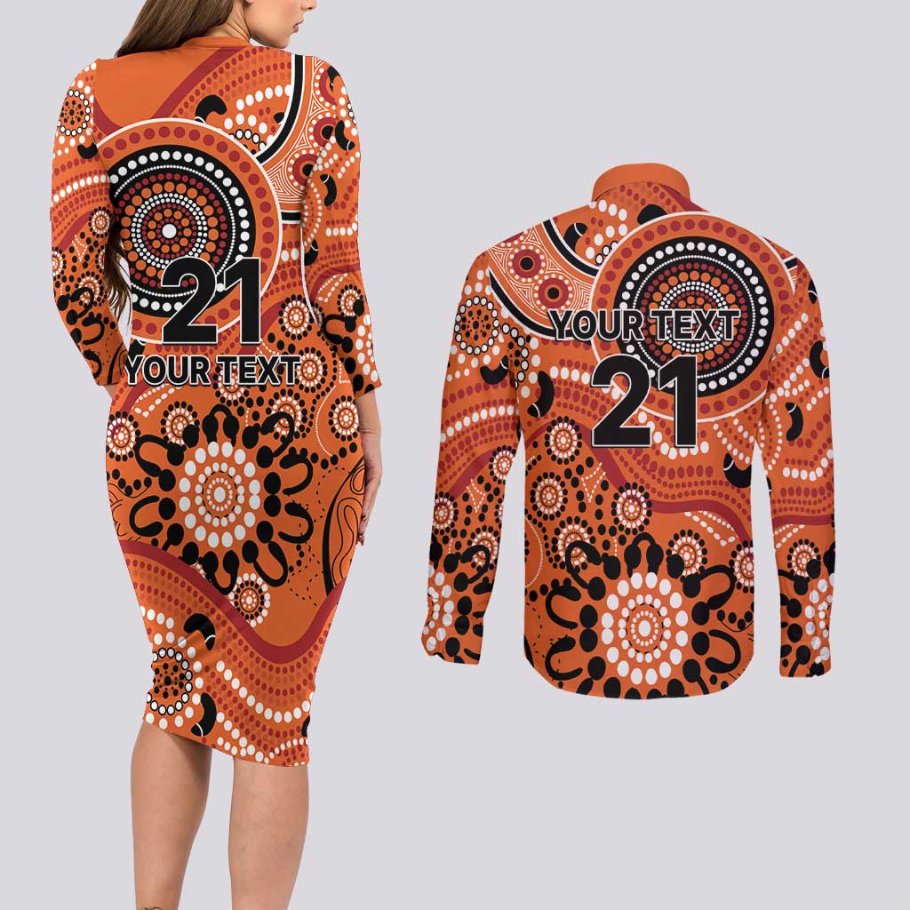 Scorchers Cricket Custom Couples Matching Long Sleeve Bodycon Dress and Long Sleeve Button Shirt Australian Aboriginal