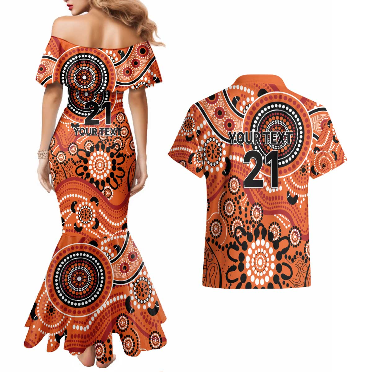 Scorchers Cricket Custom Couples Matching Mermaid Dress and Hawaiian Shirt Australian Aboriginal