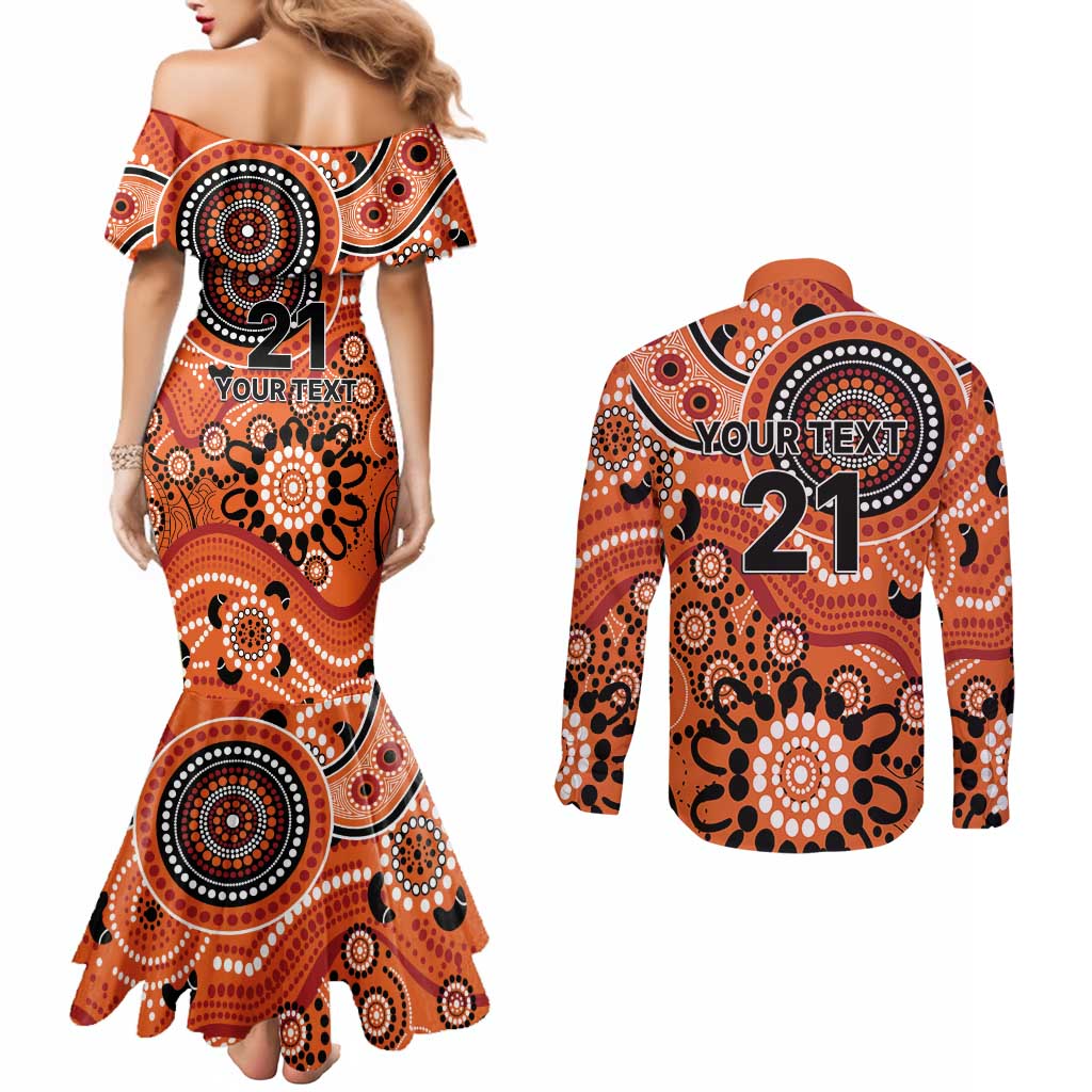 Scorchers Cricket Custom Couples Matching Mermaid Dress and Long Sleeve Button Shirt Australian Aboriginal