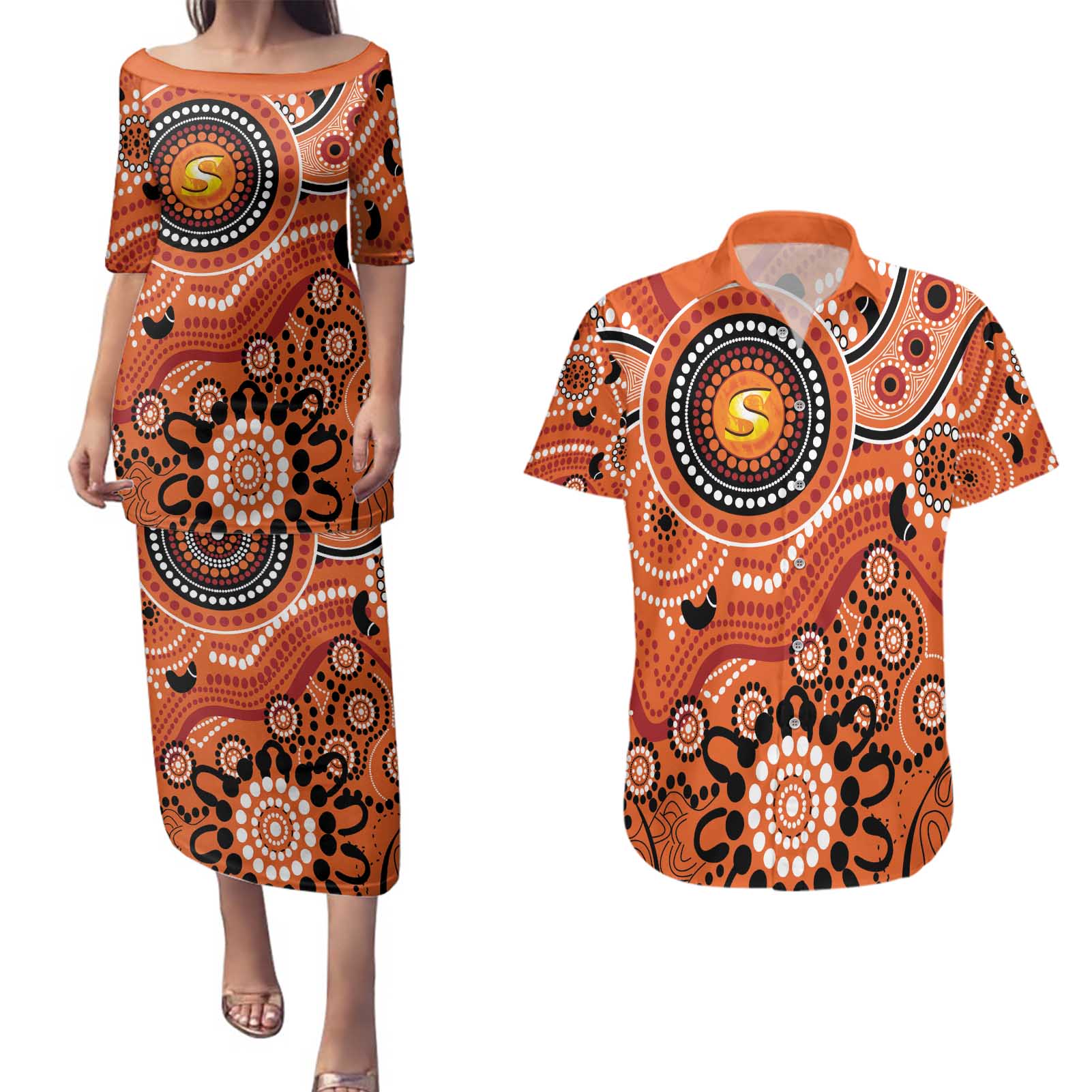 Scorchers Cricket Custom Couples Matching Puletasi and Hawaiian Shirt Australian Aboriginal