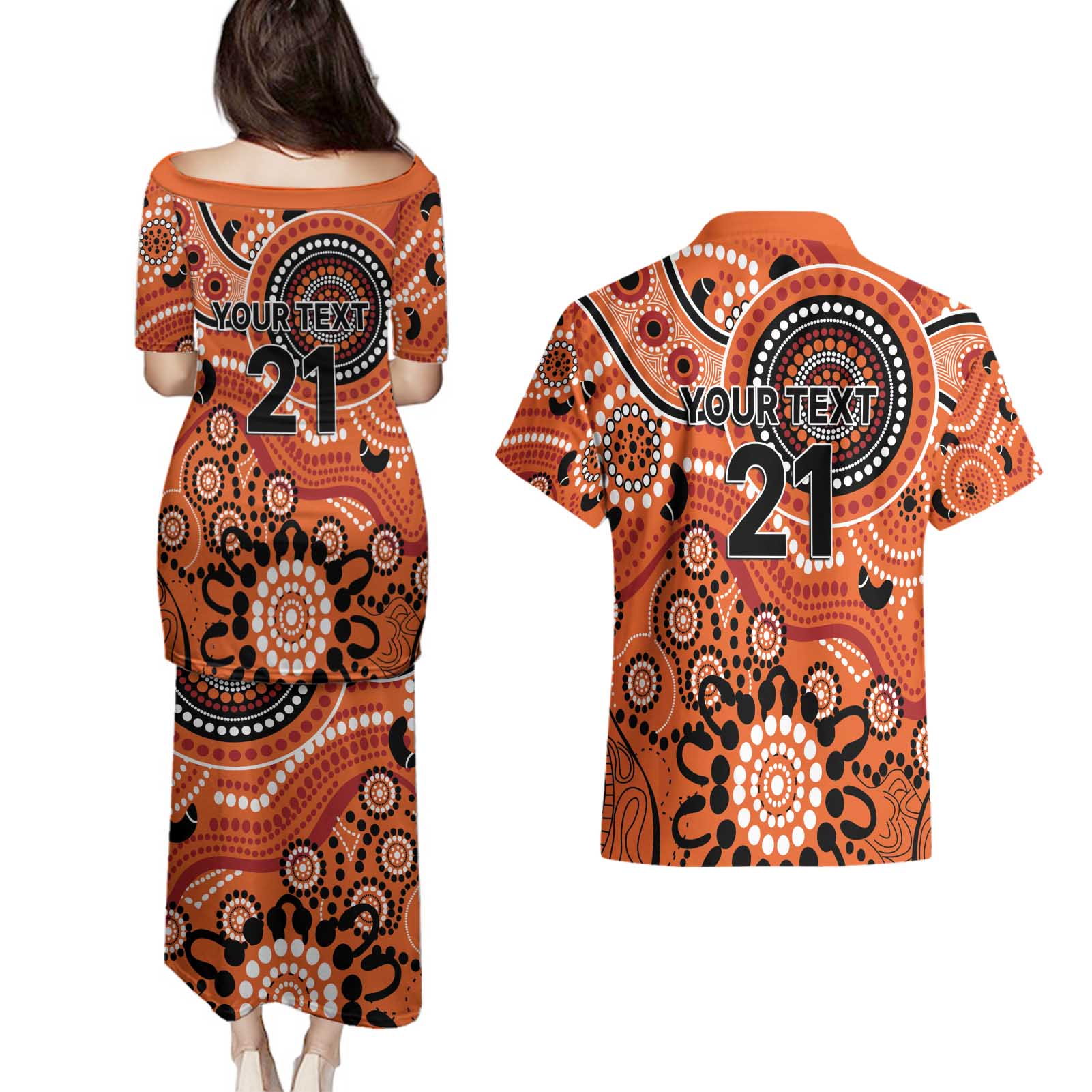 Scorchers Cricket Custom Couples Matching Puletasi and Hawaiian Shirt Australian Aboriginal