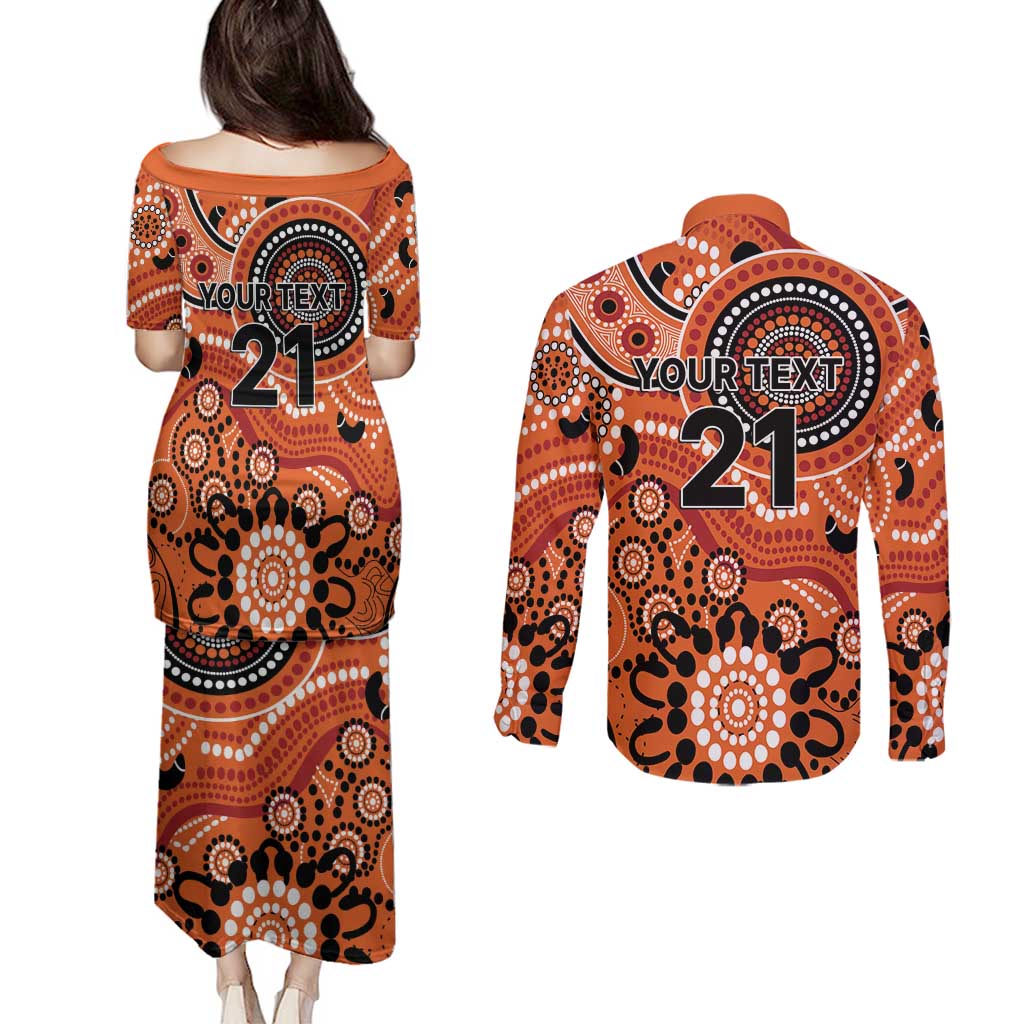 Scorchers Cricket Custom Couples Matching Puletasi and Long Sleeve Button Shirt Australian Aboriginal