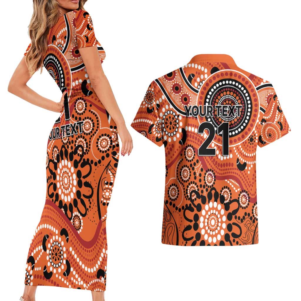 Scorchers Cricket Custom Couples Matching Short Sleeve Bodycon Dress and Hawaiian Shirt Australian Aboriginal