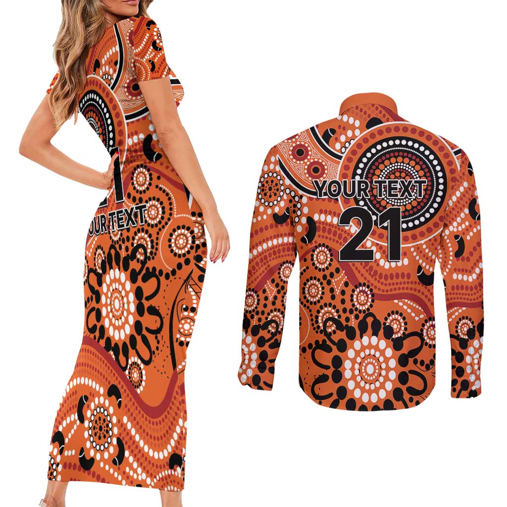 Scorchers Cricket Custom Couples Matching Short Sleeve Bodycon Dress and Long Sleeve Button Shirt Australian Aboriginal