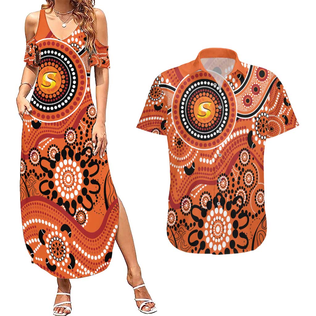 Scorchers Cricket Custom Couples Matching Summer Maxi Dress and Hawaiian Shirt Australian Aboriginal