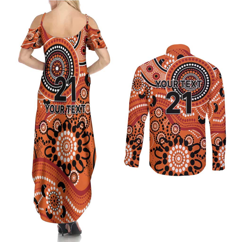 Scorchers Cricket Custom Couples Matching Summer Maxi Dress and Long Sleeve Button Shirt Australian Aboriginal