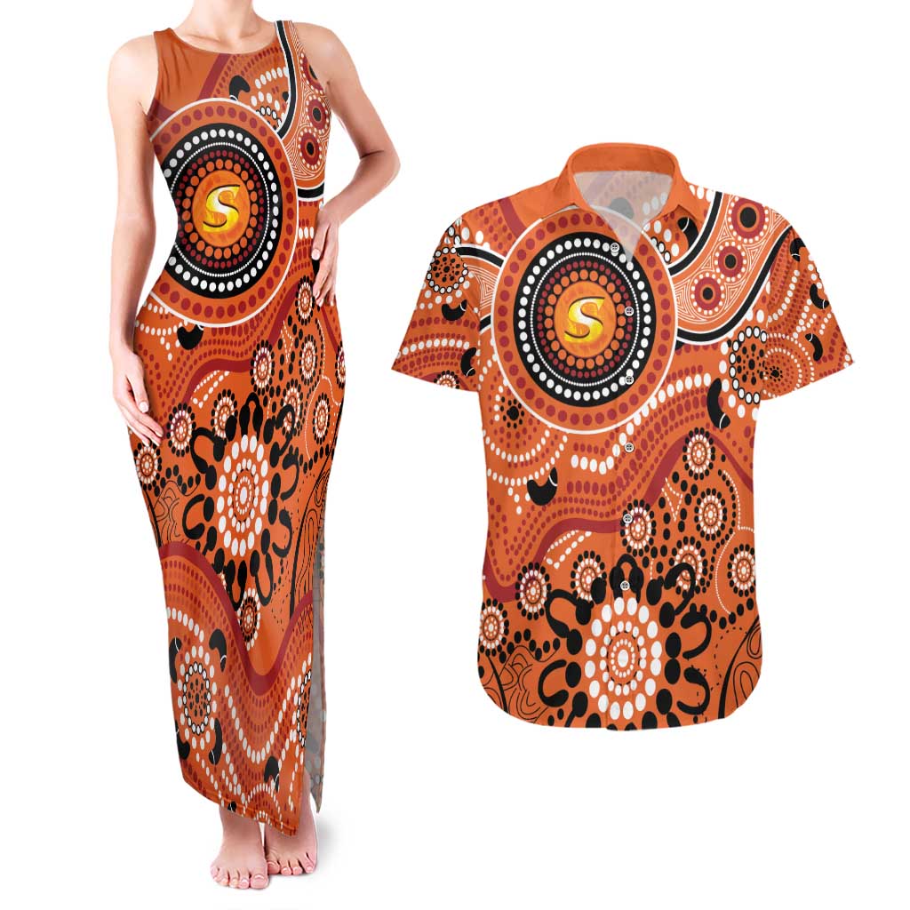 Scorchers Cricket Custom Couples Matching Tank Maxi Dress and Hawaiian Shirt Australian Aboriginal