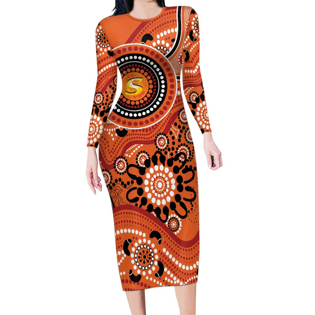 Scorchers Cricket Custom Family Matching Long Sleeve Bodycon Dress and Hawaiian Shirt Australian Aboriginal