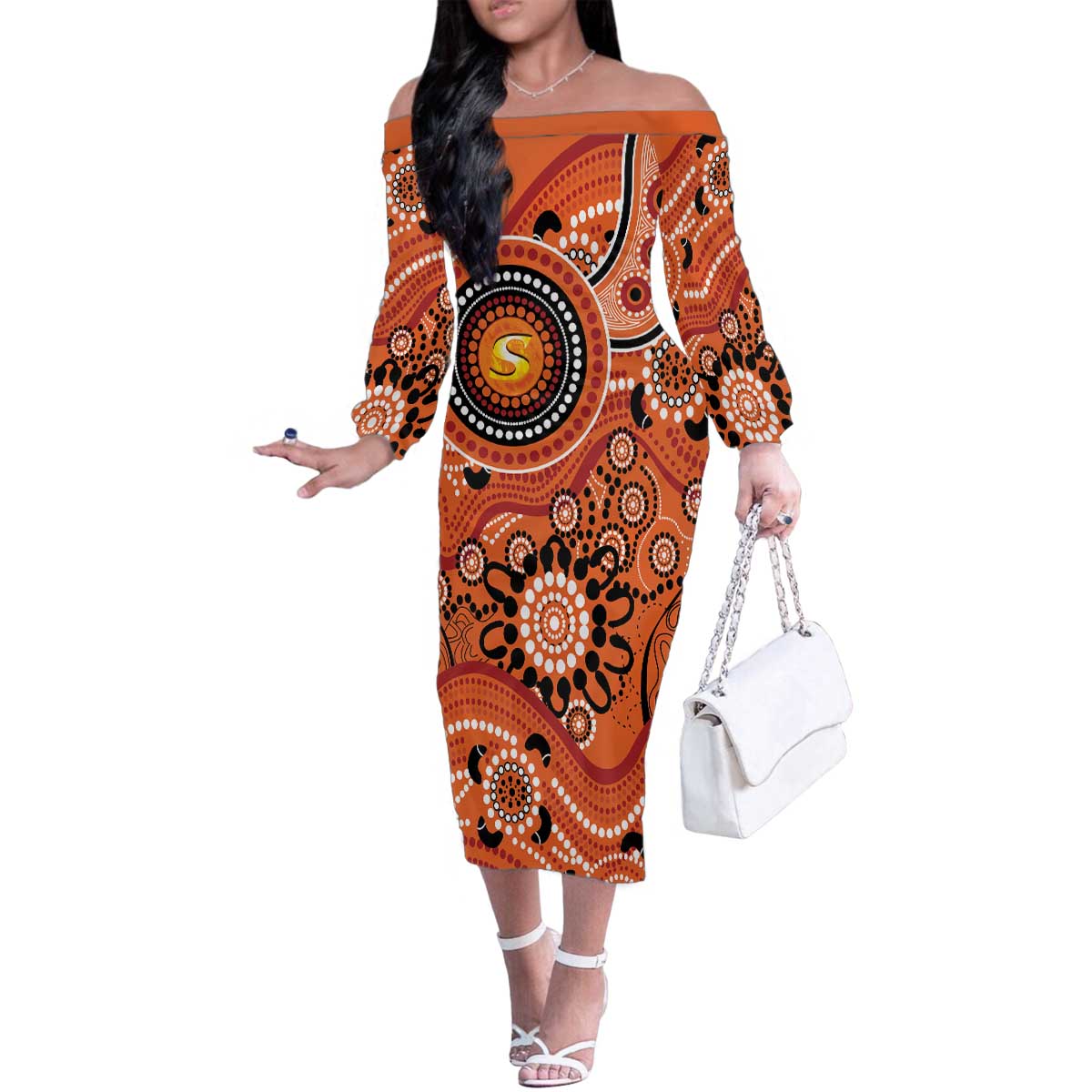 Scorchers Cricket Custom Family Matching Off The Shoulder Long Sleeve Dress and Hawaiian Shirt Australian Aboriginal