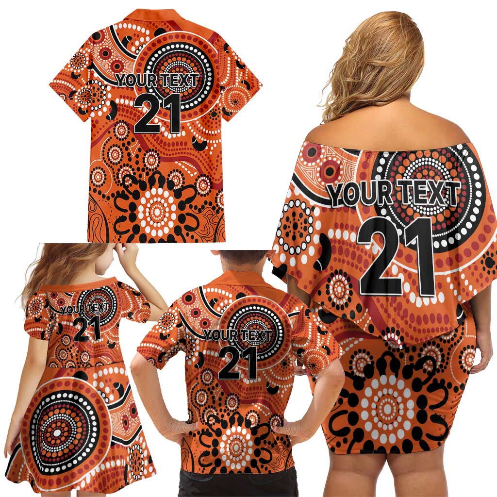 Scorchers Cricket Custom Family Matching Off Shoulder Short Dress and Hawaiian Shirt Australian Aboriginal