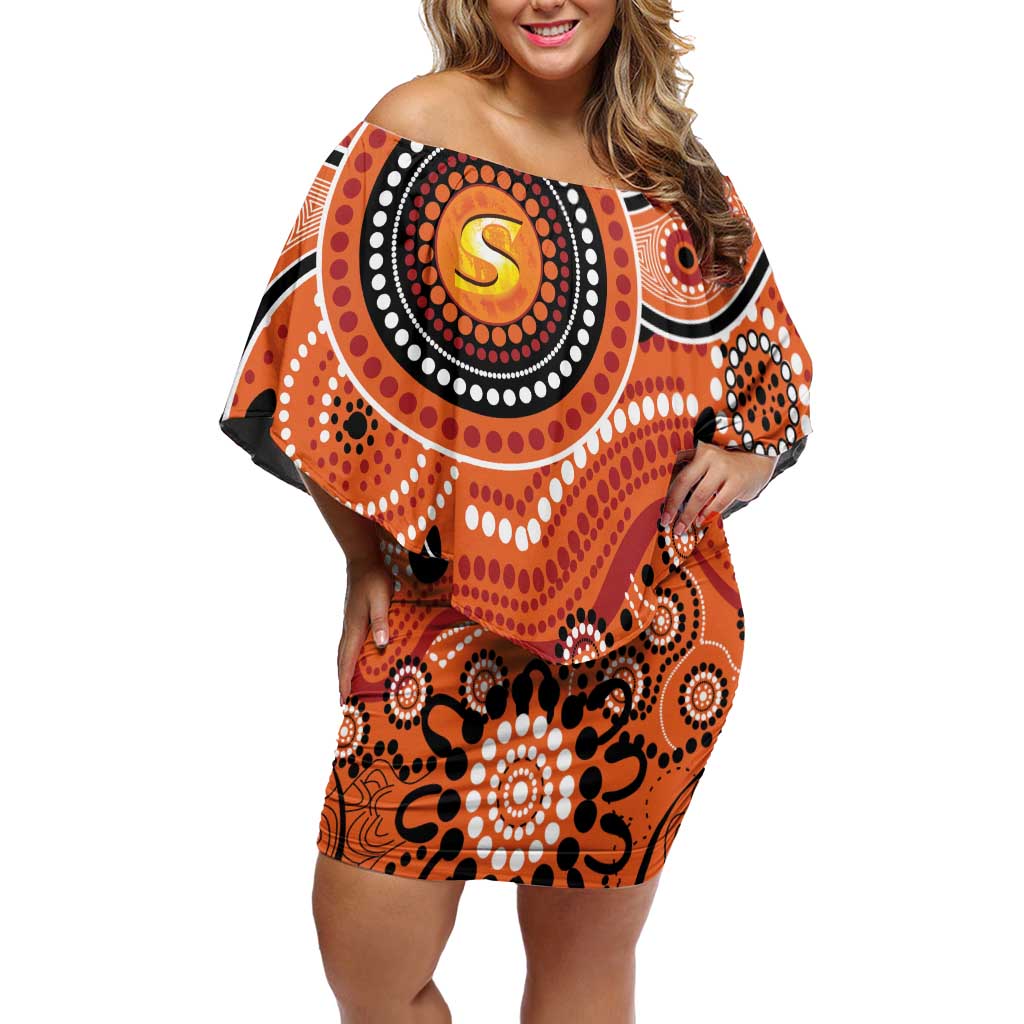 Scorchers Cricket Custom Family Matching Off Shoulder Short Dress and Hawaiian Shirt Australian Aboriginal