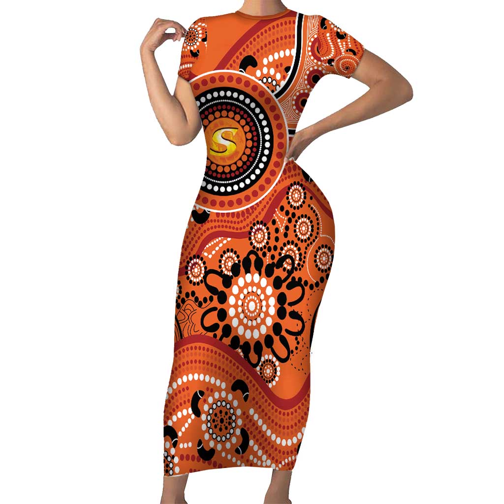 Scorchers Cricket Custom Family Matching Short Sleeve Bodycon Dress and Hawaiian Shirt Australian Aboriginal