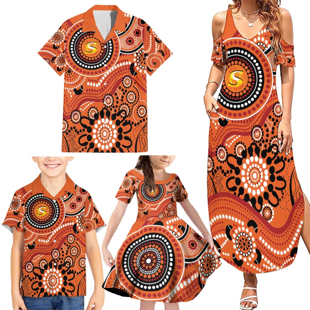 Scorchers Cricket Custom Family Matching Summer Maxi Dress and Hawaiian Shirt Australian Aboriginal