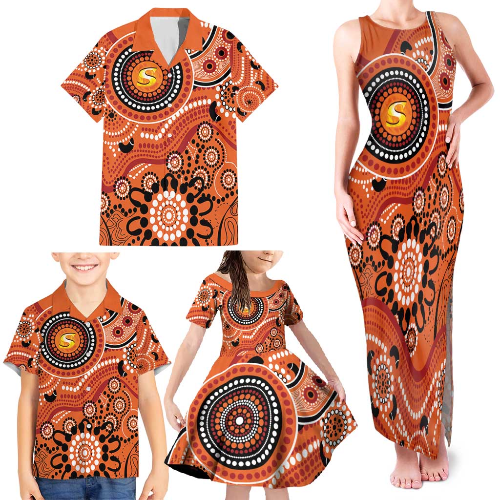 Scorchers Cricket Custom Family Matching Tank Maxi Dress and Hawaiian Shirt Australian Aboriginal