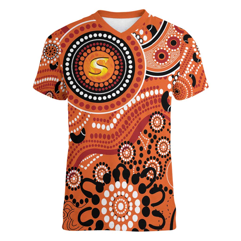 Scorchers Cricket Custom Women V-Neck T-Shirt Australian Aboriginal