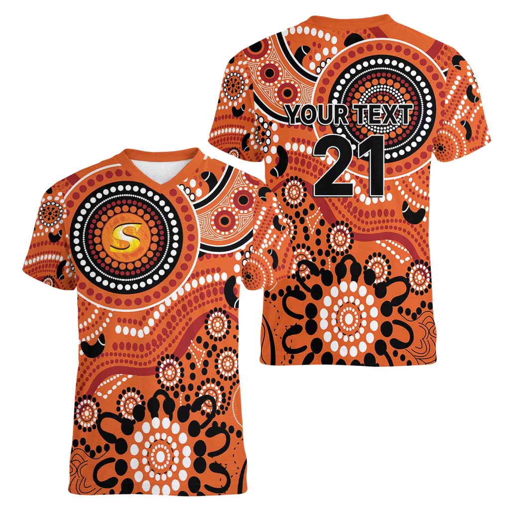 Scorchers Cricket Custom Women V-Neck T-Shirt Australian Aboriginal