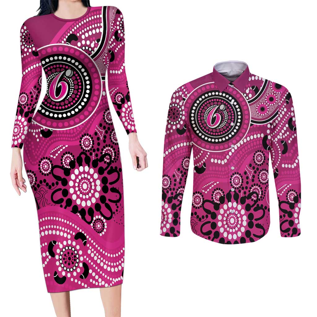 Sixers Cricket Custom Couples Matching Long Sleeve Bodycon Dress and Long Sleeve Button Shirt Australian Aboriginal