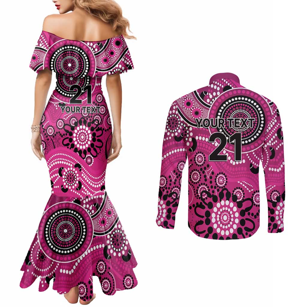 Sixers Cricket Custom Couples Matching Mermaid Dress and Long Sleeve Button Shirt Australian Aboriginal