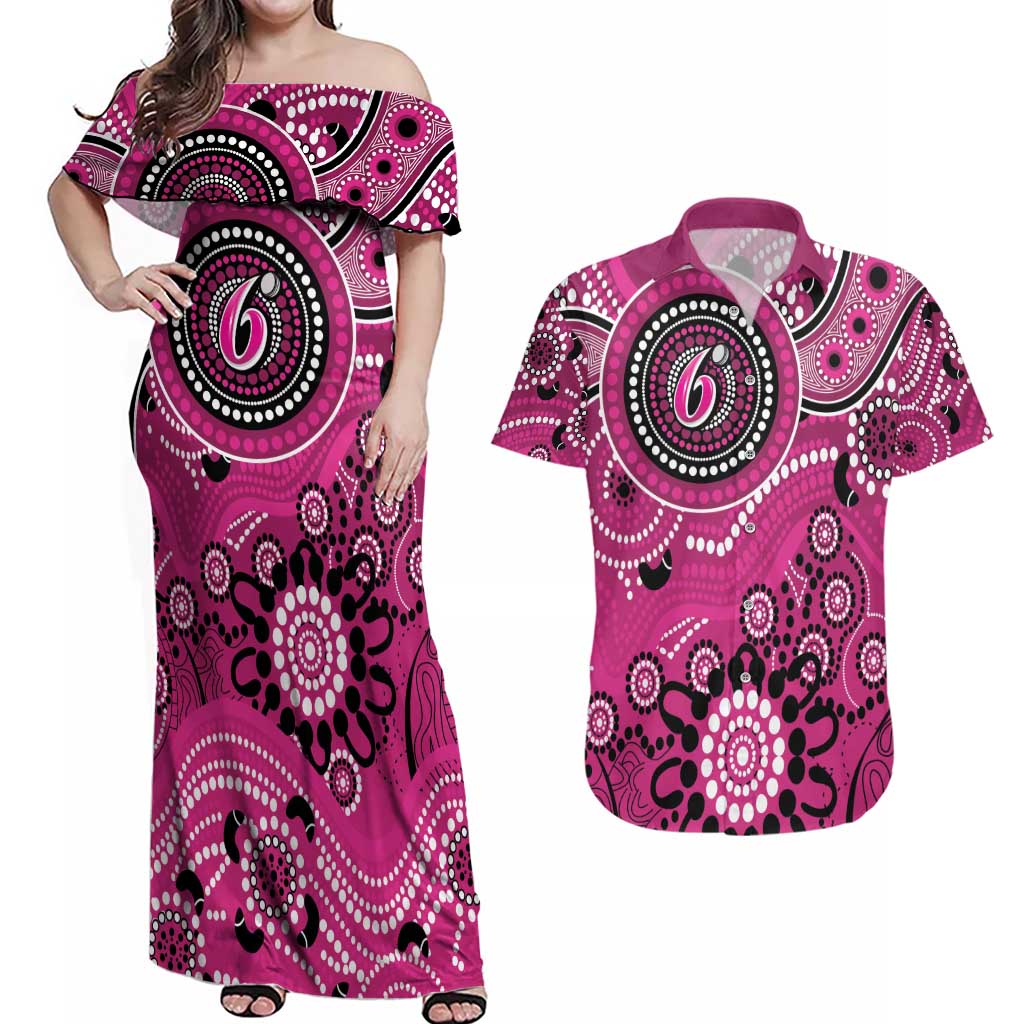 Sixers Cricket Custom Couples Matching Off Shoulder Maxi Dress and Hawaiian Shirt Australian Aboriginal