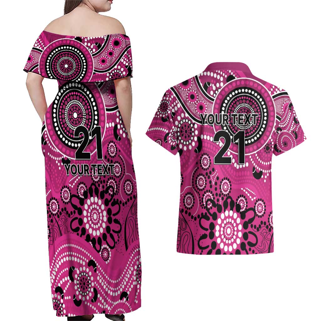 Sixers Cricket Custom Couples Matching Off Shoulder Maxi Dress and Hawaiian Shirt Australian Aboriginal