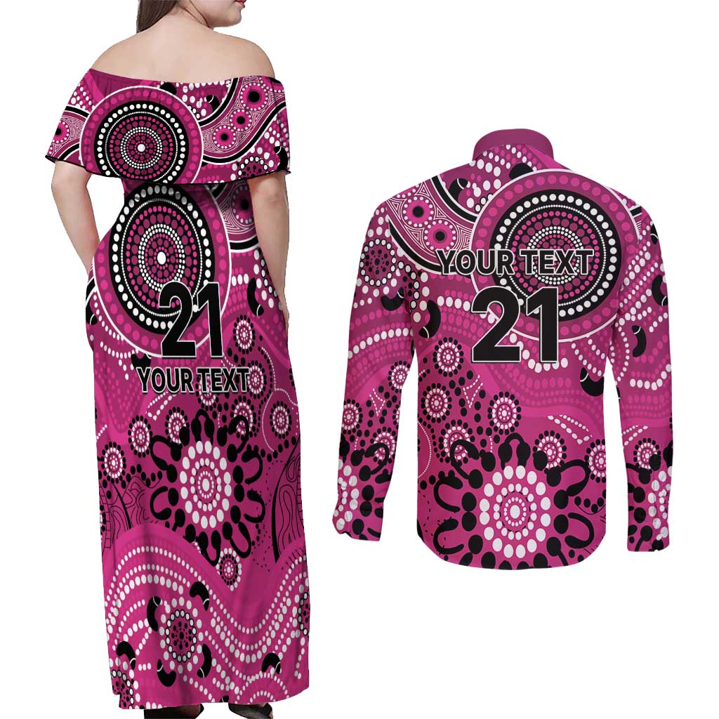 Sixers Cricket Custom Couples Matching Off Shoulder Maxi Dress and Long Sleeve Button Shirt Australian Aboriginal