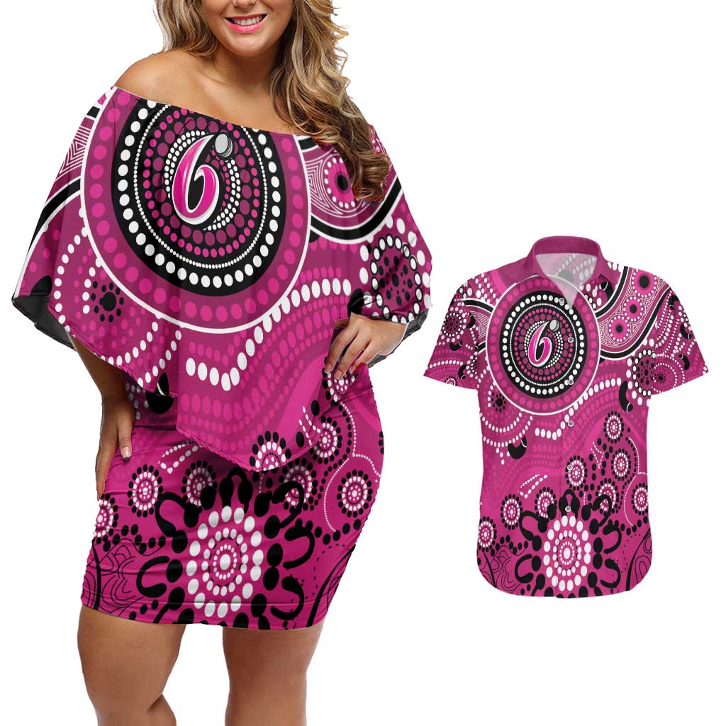 Sixers Cricket Custom Couples Matching Off Shoulder Short Dress and Hawaiian Shirt Australian Aboriginal