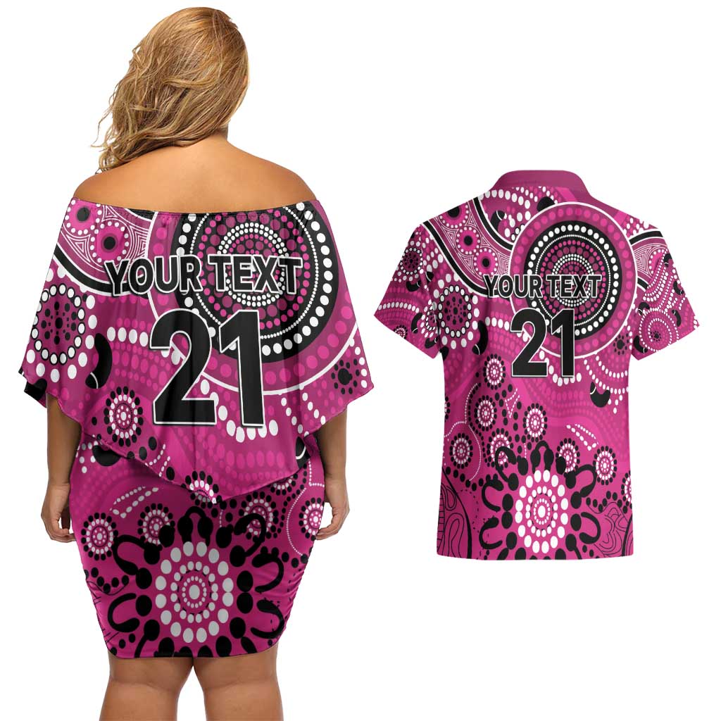 Sixers Cricket Custom Couples Matching Off Shoulder Short Dress and Hawaiian Shirt Australian Aboriginal