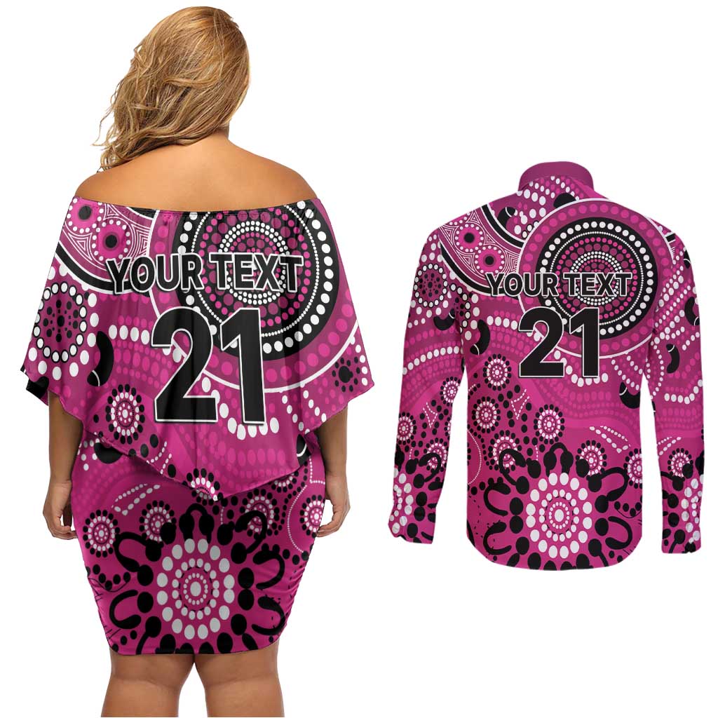 Sixers Cricket Custom Couples Matching Off Shoulder Short Dress and Long Sleeve Button Shirt Australian Aboriginal