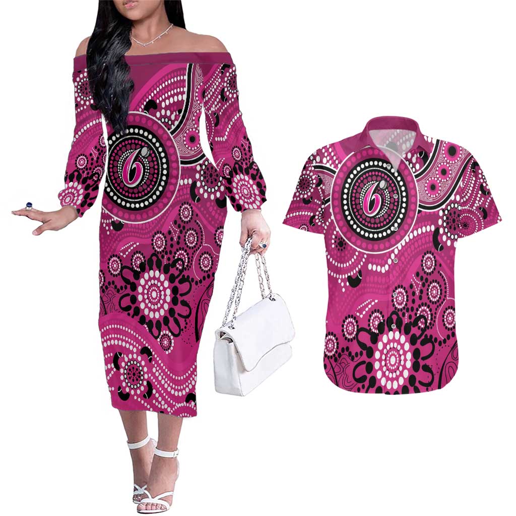 Sixers Cricket Custom Couples Matching Off The Shoulder Long Sleeve Dress and Hawaiian Shirt Australian Aboriginal