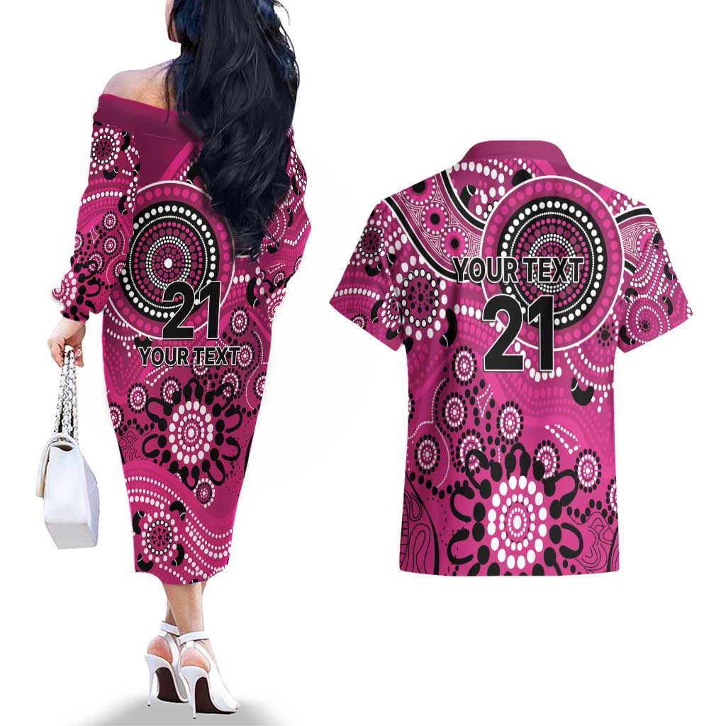 Sixers Cricket Custom Couples Matching Off The Shoulder Long Sleeve Dress and Hawaiian Shirt Australian Aboriginal