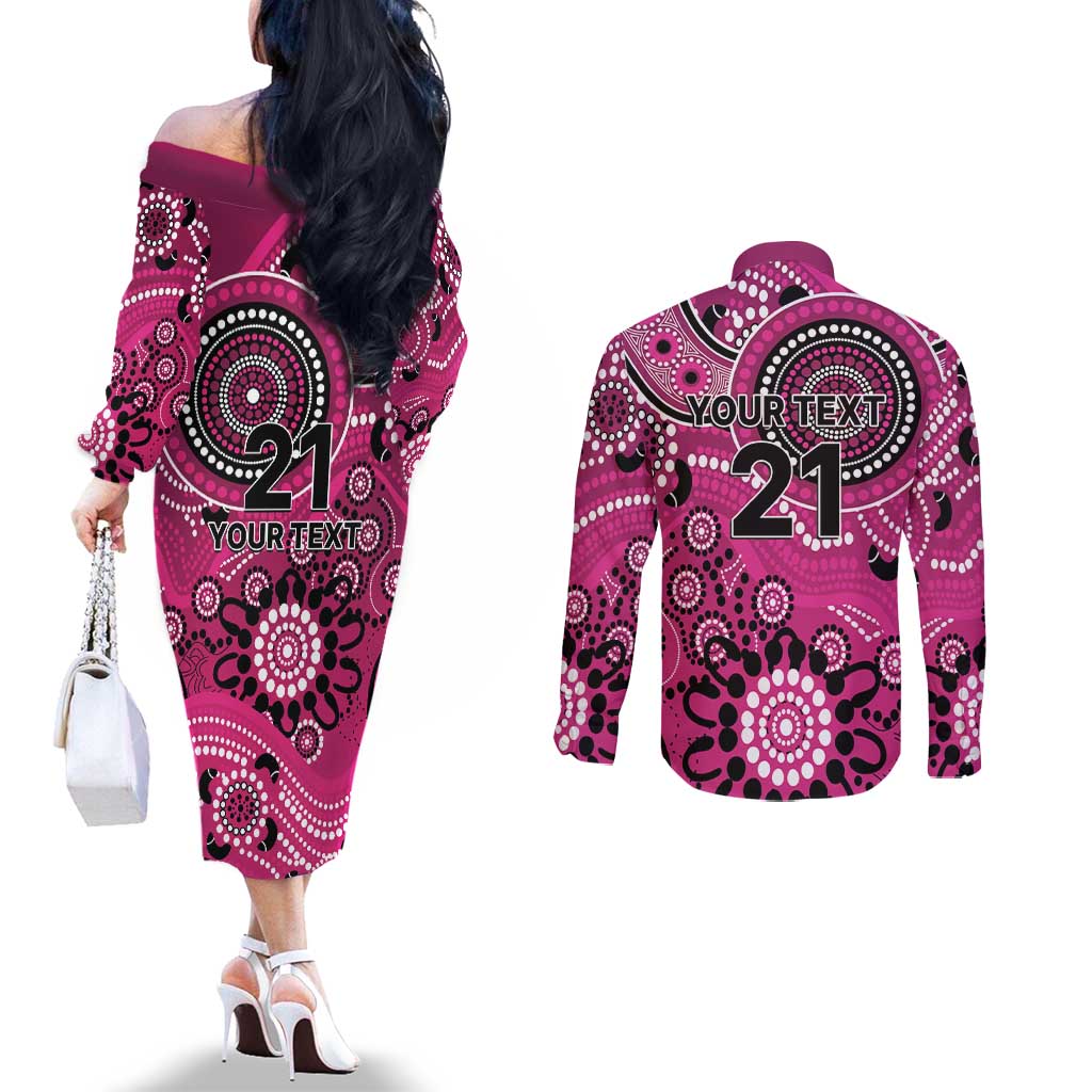 Sixers Cricket Custom Couples Matching Off The Shoulder Long Sleeve Dress and Long Sleeve Button Shirt Australian Aboriginal