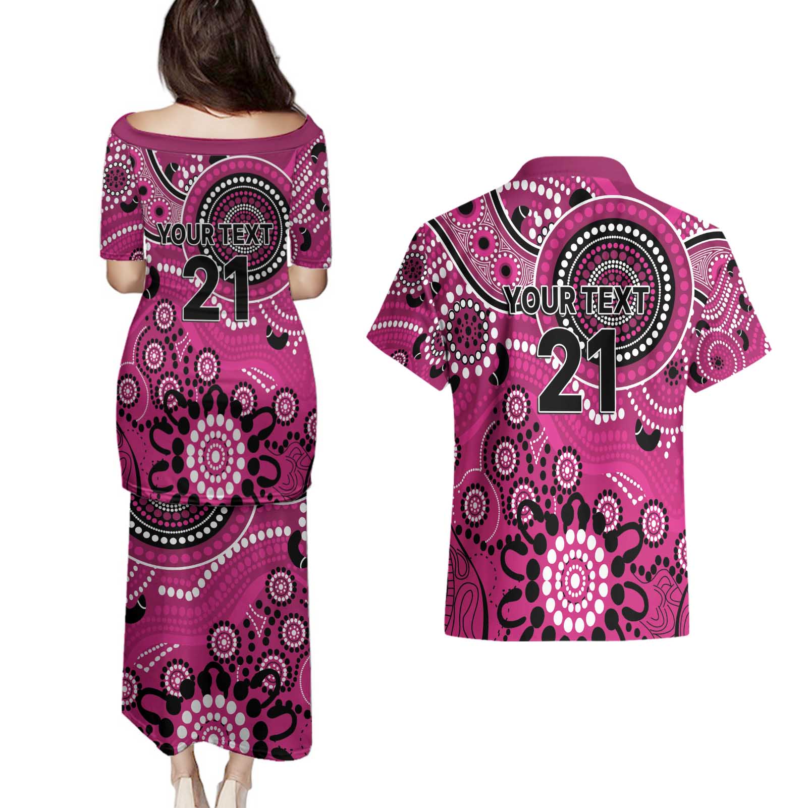 Sixers Cricket Custom Couples Matching Puletasi and Hawaiian Shirt Australian Aboriginal