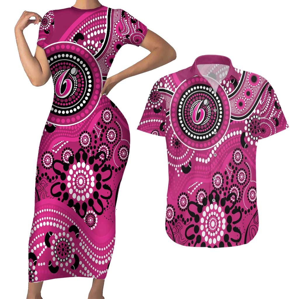 Sixers Cricket Custom Couples Matching Short Sleeve Bodycon Dress and Hawaiian Shirt Australian Aboriginal