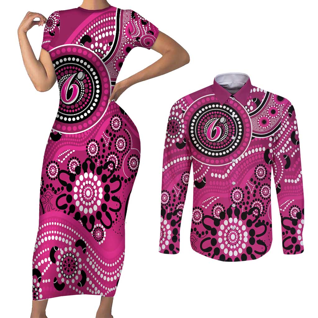 Sixers Cricket Custom Couples Matching Short Sleeve Bodycon Dress and Long Sleeve Button Shirt Australian Aboriginal